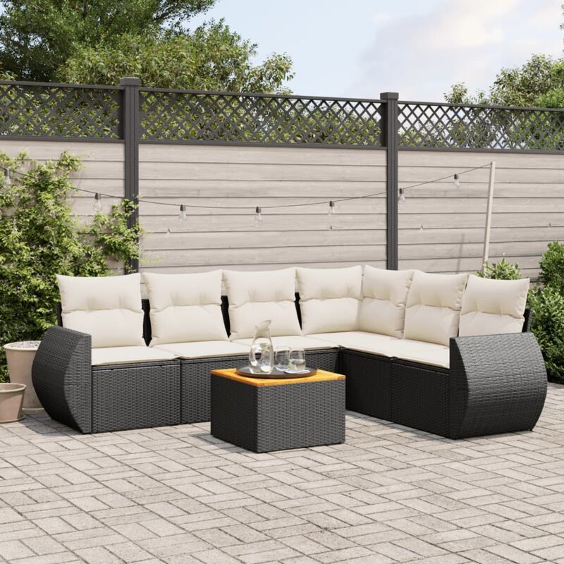 Vidaxl - Salon de jardin 7 pcs avec coussins noir résine tressée