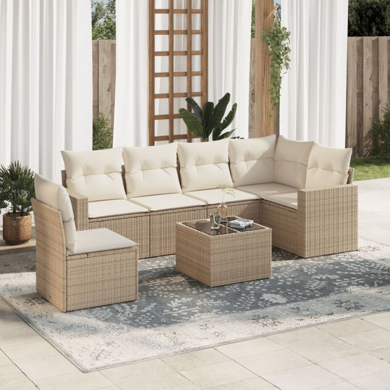 Vidaxl - Salon de jardin avec coussins 7 pcs beige résine tressée