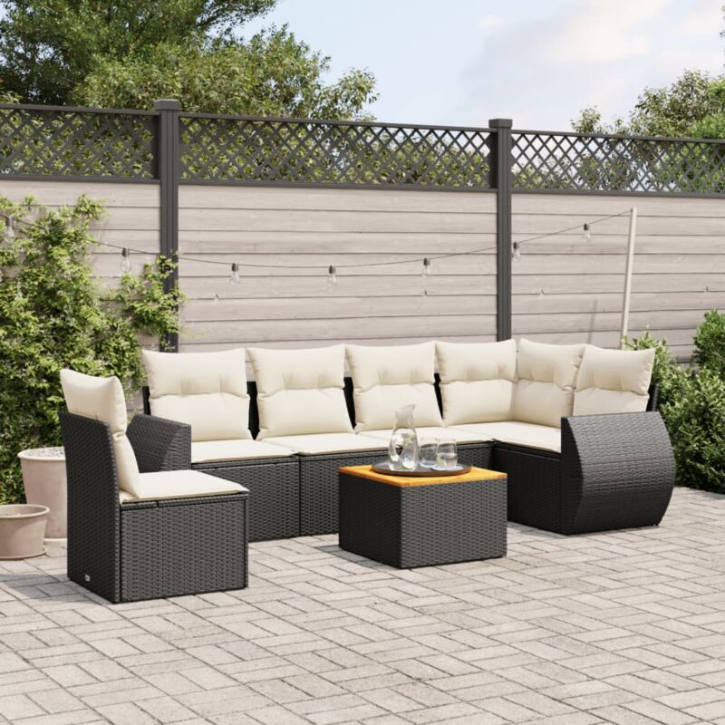 Vidaxl - Salon de jardin 7 pcs avec coussins noir résine tressée