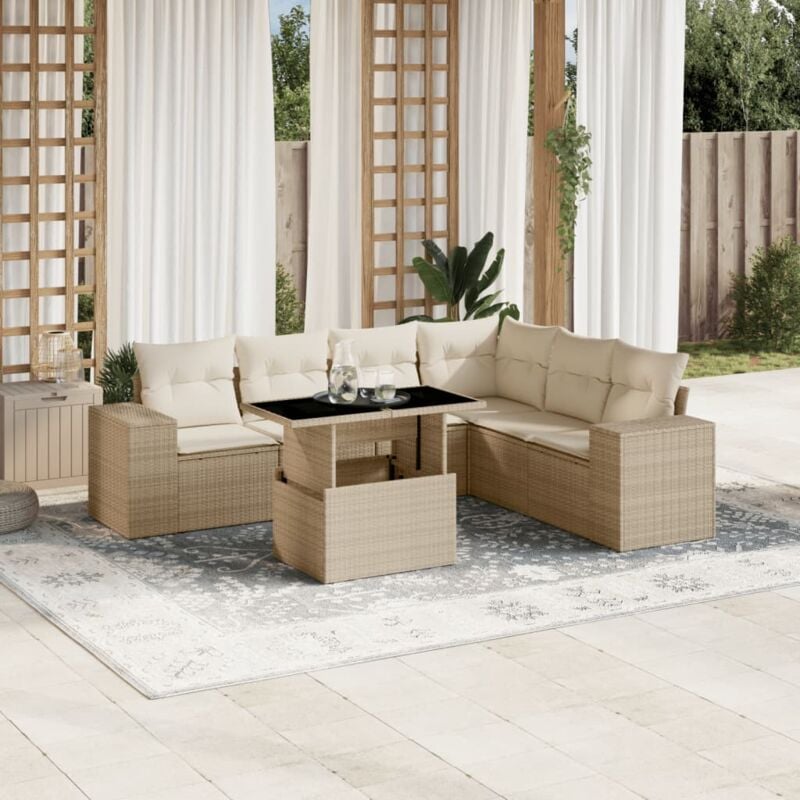 Vidaxl - Salon de jardin avec coussins 7 pcs beige résine tressée