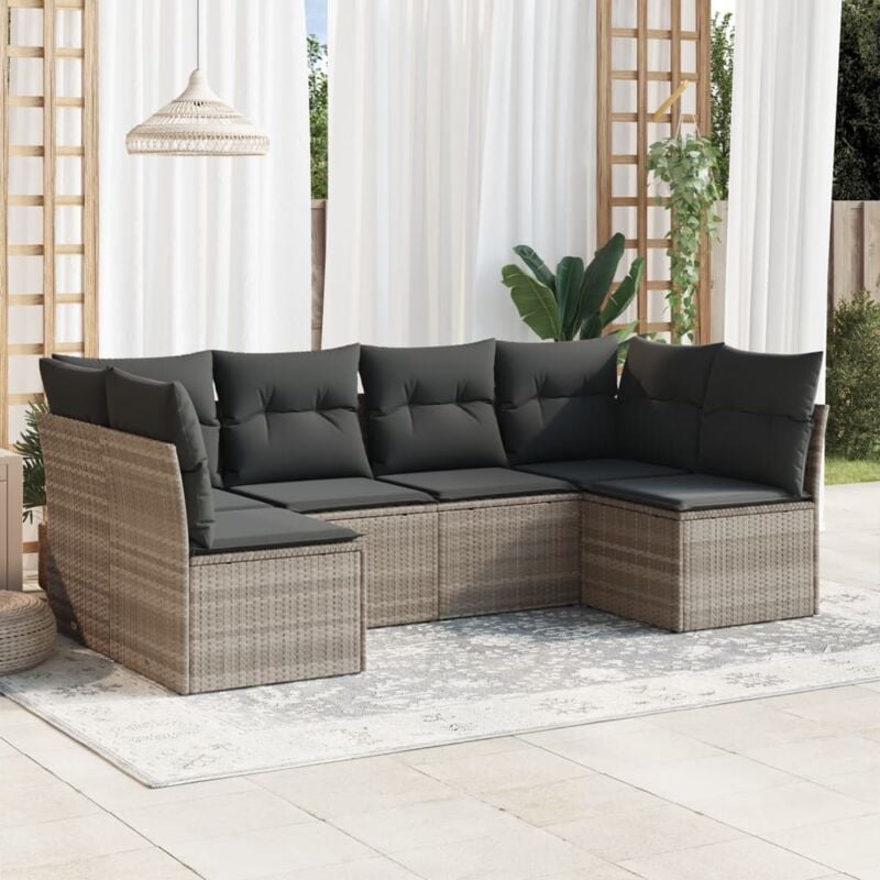 Salon de jardin 6 pcs avec coussins gris clair résine tressée - Vidaxl