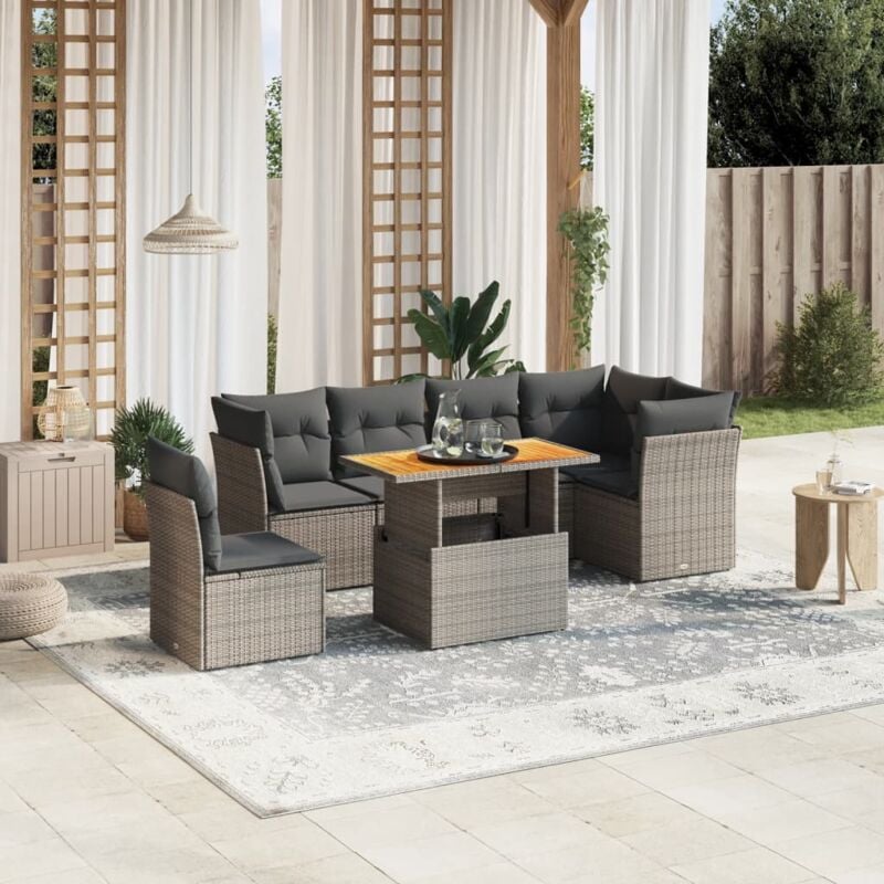 Vidaxl - Salon de jardin avec coussins 7 pcs gris résine tressée