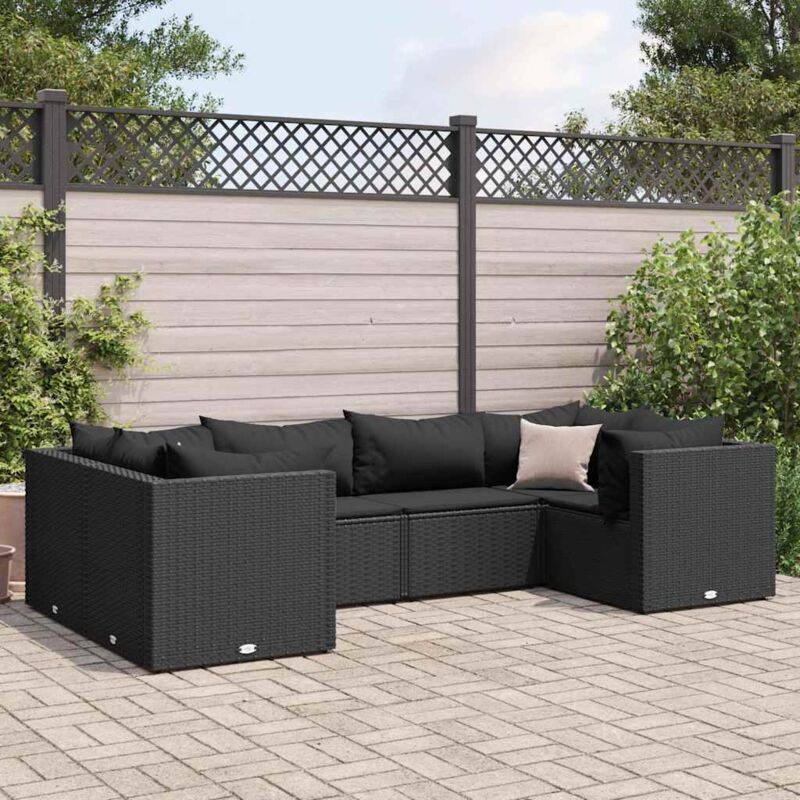 Vidaxl - Salon de jardin 6 pcs avec coussins Noir Résine tressée