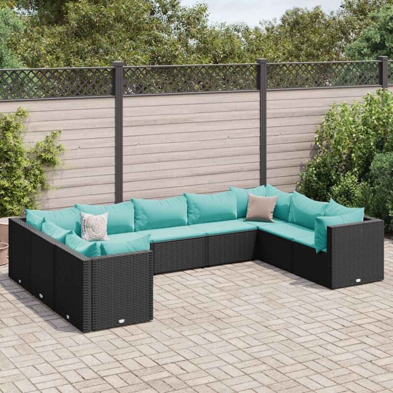 Vidaxl - Salon de jardin 9 pcs avec coussins Noir Résine tressée