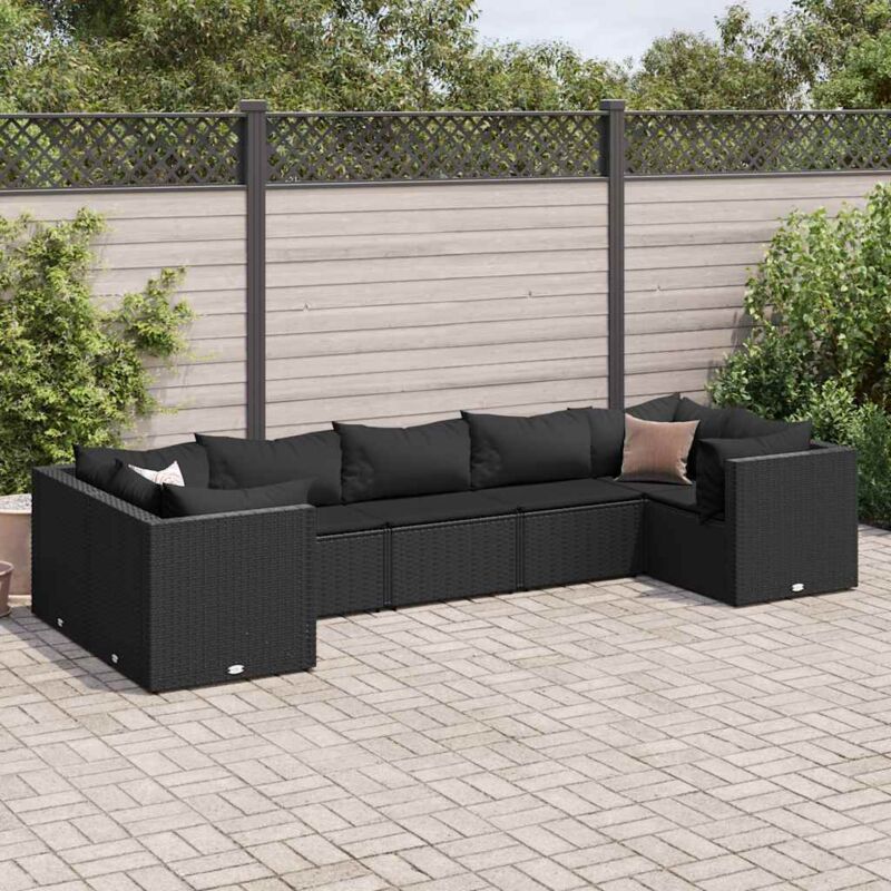 Vidaxl - Salon de jardin 7 pcs avec coussins Noir Résine tressée
