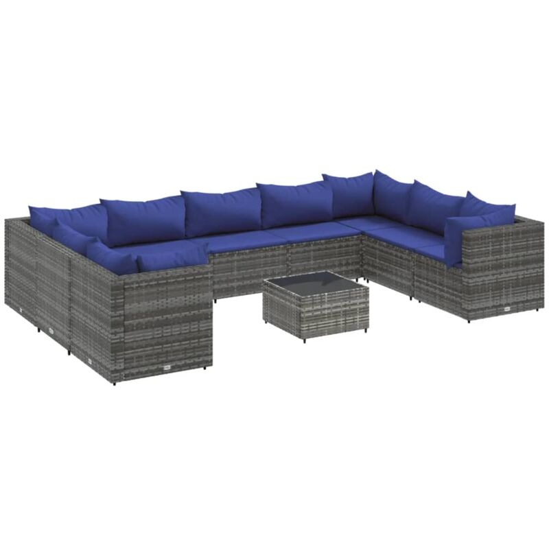 Vidaxl - Salon de jardin 10 pcs avec coussins Gris Résine tressée