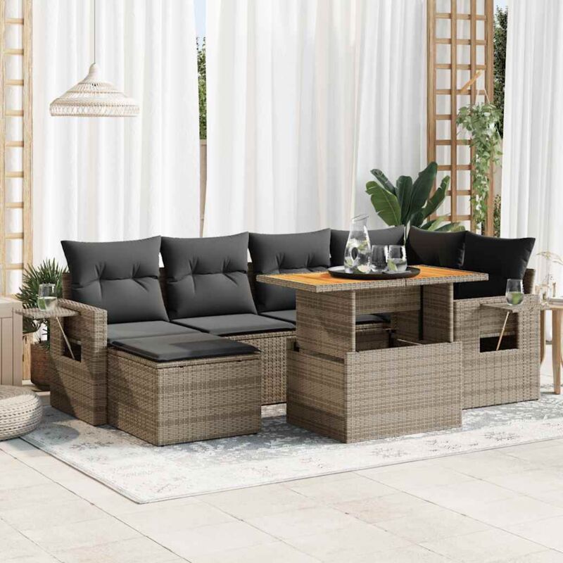 Vidaxl - Salon de jardin avec coussins 7 pcs gris résine tressée