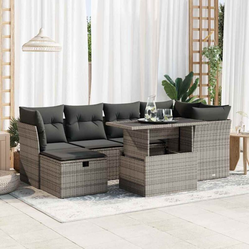Vidaxl - Salon de jardin avec coussins 7 pcs gris résine tressée