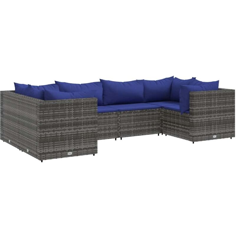 Vidaxl - Salon de jardin 6 pcs avec coussins Gris Résine tressée