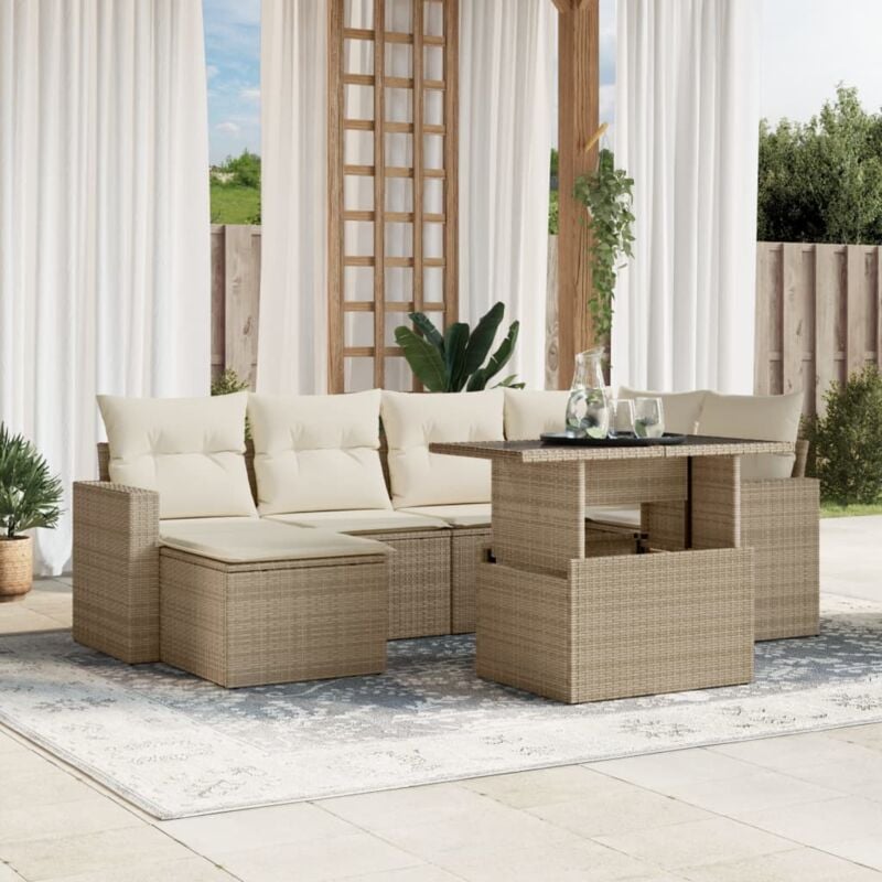 Vidaxl - Salon de jardin avec coussins 7 pcs beige résine tressée
