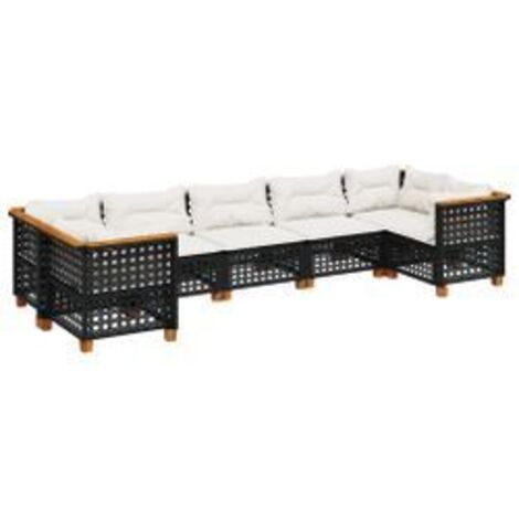 Salon de jardin 7 pcs avec coussins noir résine tressée