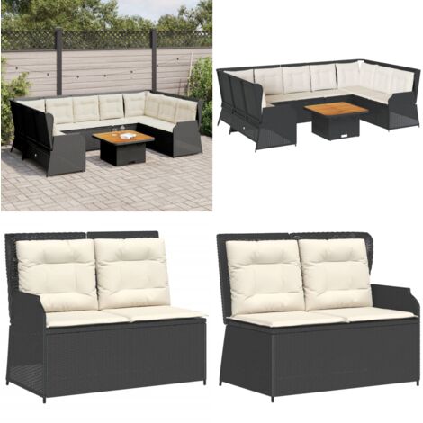 Salon de jardin 7 pcs avec coussins Noir Résine tressée - Banc de jardin - Canapé de jardin