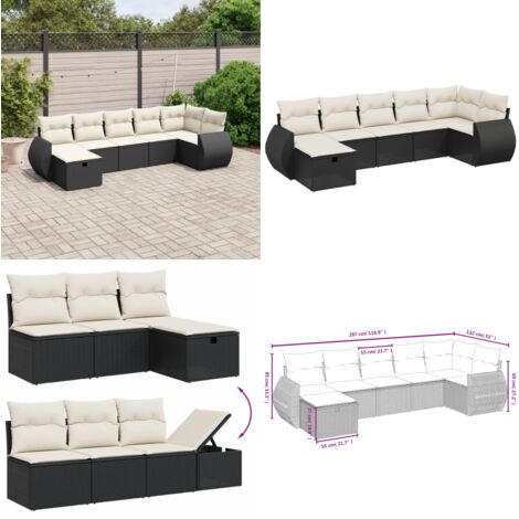 Salon de jardin 7 pcs avec coussins noir résine tressée - Canapé De Jardin - Salon De Jardin - Mobilier Extérieur - Résine Tressée - Rotin Synthétique - Home & Living