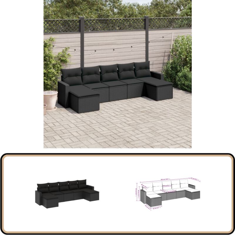 Salon de jardin 7 pcs avec coussins noir résine tressée - Canapé Jardin - Salon De Jardin - Set De Jardin - Meuble Extérieur - Résine Tressée