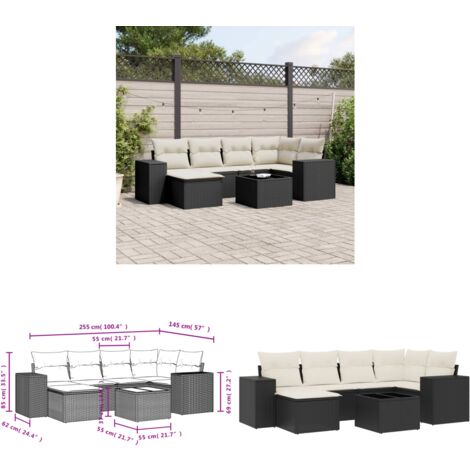 Salon de jardin 7 pcs avec coussins noir résine tressée - Ensemble Salon De Jardin - Meuble De Jardin - Jardin Design - Mobilier Exterieur - Chaise Longue - Home & Living