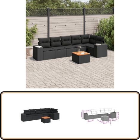 Salon de jardin 7 pcs avec coussins noir résine tressée - Ensemble Salon De Jardin - Meuble De Jardin - Jardin Extérieur - Mobilier De Jardin - Chaise Lounge