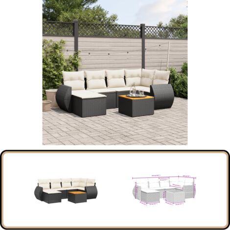 Salon de jardin 7 pcs avec coussins noir résine tressée - Ensemble Salon De Jardin - Meuble Extérieur - Jardin Design - Mobilier De Jardin - Chaise Lounge