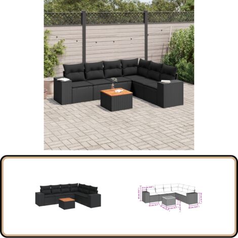 Salon de jardin 7 pcs avec coussins noir résine tressée - Ensemble Salon De Jardin - Meuble Extérieur - Jardin Design - Mobilier De Jardin - Chaise Lounge