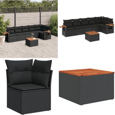 Salon de jardin 7 pcs avec coussins noir résine tressée - Ensemble Salon De Jardin - Meuble Extérieur - Jardin Design - Mobilier De Jardin - Chaise Lounge - Home & Living