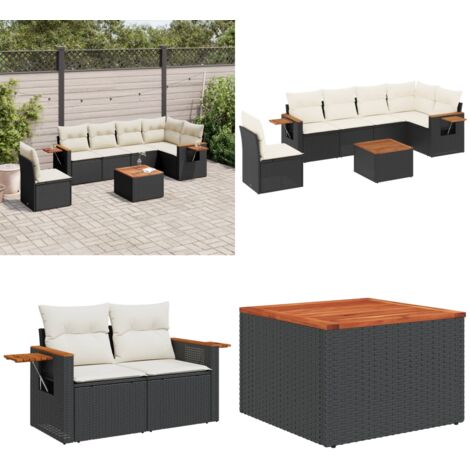 Salon de jardin 7 pcs avec coussins noir résine tressée - Ensemble Salon De Jardin - Meuble Extérieur - Jardin Design - Mobilier De Jardin - Chaise Lounge - Home & Living