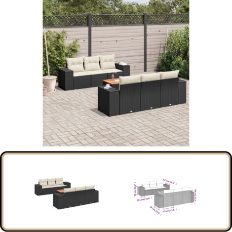 Salon de jardin 7 pcs avec coussins noir résine tressée - Ensemble Salon De Jardin - Meuble Extérieur - Résine Tressée - Rotin Synthétique - Fauteuil Jardin