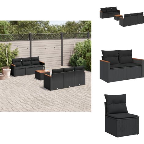 Salon de jardin 7 pcs avec coussins noir résine tressée - Ensemble Salon De Jardin - Mobilier De Jardin - Canapé Extérieur - Table De Jardin - Chaise Lounge