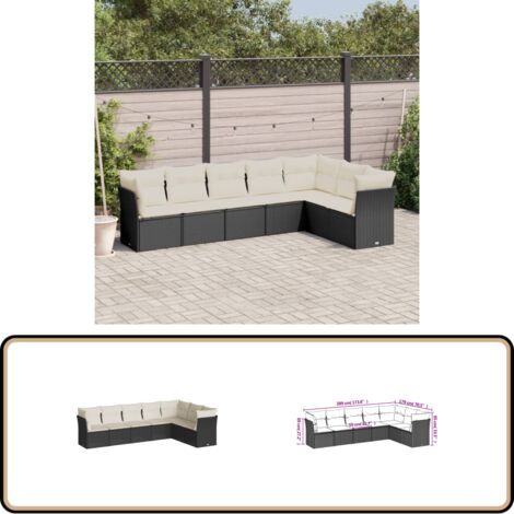 Salon de jardin 7 pcs avec coussins noir résine tressée - Ensemble Salon De Jardin - Mobilier De Jardin - Salon Extérieur - Canapé Jardin - Chaise Lounge