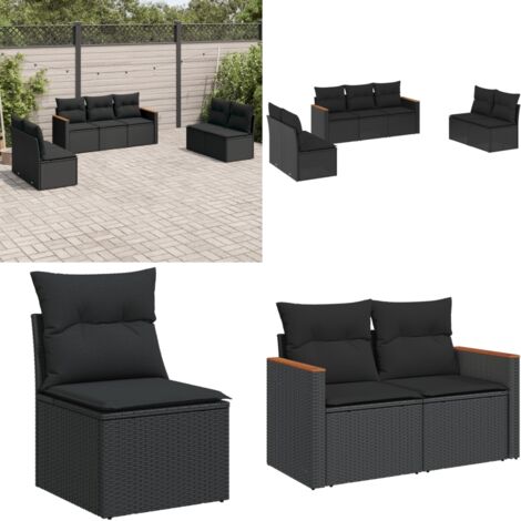 Salon de jardin 7 pcs avec coussins noir résine tressée - Ensemble Salon De Jardin - Mobilier De Jardin - Salon Extérieur - Canapé Jardin - Chaise Lounge - Home & Living