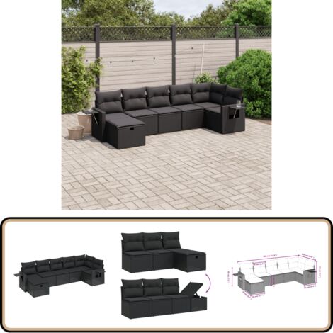 Salon de jardin 7 pcs avec coussins noir résine tressée - Ensemble Salon De Jardin - Mobilier Extérieur - Salon De Jardin Design - Fauteuil De Jardin - Table Basse Jardin