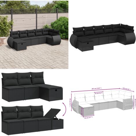 Salon de jardin 7 pcs avec coussins noir résine tressée - Ensemble Salon De Jardin - Mobilier Extérieur - Salon De Jardin Design - Fauteuil De Jardin - Table Basse Jardin - Home & Living