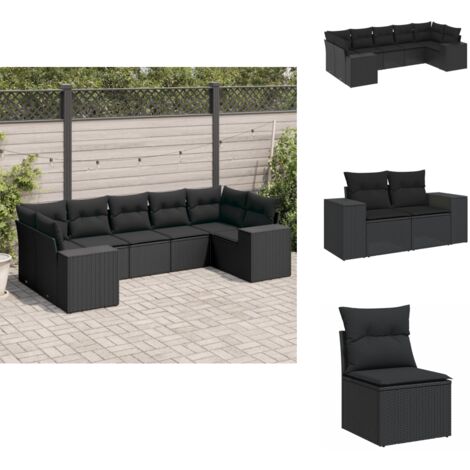 Salon de jardin 7 pcs avec coussins noir résine tressée - Ensemble Salon De Jardin - Salon De Jardin Extérieur - Meuble De Jardin - Canapé D'extérieur - Fauteuil De Jardin