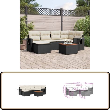 Salon de jardin 7 pcs avec coussins noir résine tressée - Ensemble Salon De Jardin - Salon Extérieur - Mobilier De Jardin - Set De Jardin - Chaise Lounge
