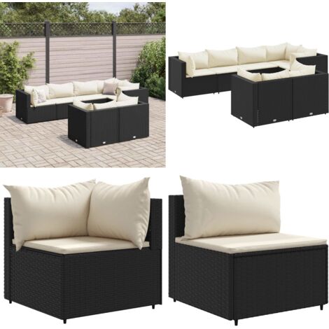 Salon de jardin 7 pcs avec coussins Noir Résine tressée - Meubles d'extérieur - Canapé d'angle