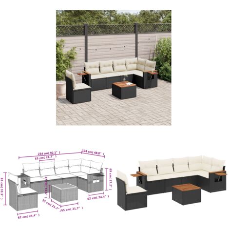 Salon de jardin 7 pcs avec coussins noir résine tressée - Salon De Jardin - Canapé Extérieur - Mobilier De Jardin - Set Salon De Jardin - Résine Tressée - Home & Living