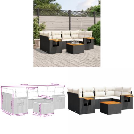 Salon de jardin 7 pcs avec coussins noir résine tressée - Salon De Jardin - Canapé Extérieur - Mobilier De Jardin - Set Salon De Jardin - Résine Tressée - Home & Living