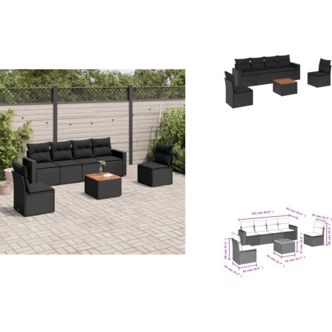 Salon de jardin 7 pcs avec coussins noir résine tressée - Salon De Jardin - Meuble De Jardin - Salon Extérieur - Set De Jardin - Résine Tressée