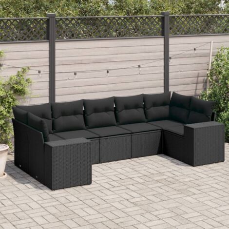Salon de jardin 7 pcs avec coussins noir résine tressée vidaXL