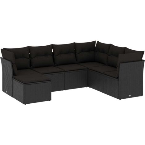 Salon de jardin 7 pcs avec coussins noir résine tressée vidaXL