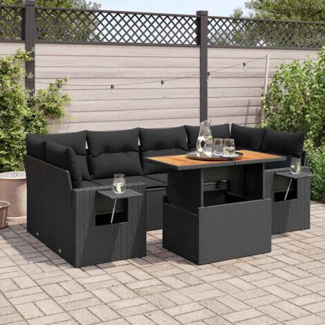 Vidaxl – Salon de jardin 7 pièces – Résine tressée noire – Coussins confortables – Table 100x55cm – Sièges avec rangement intégré