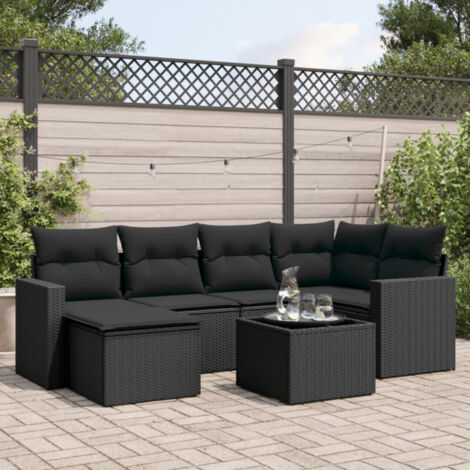 Salon de jardin 7 pcs avec coussins noir résine tressée vidaXL