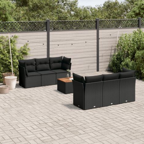 Salon de jardin 7 pcs avec coussins noir résine tressée vidaXL