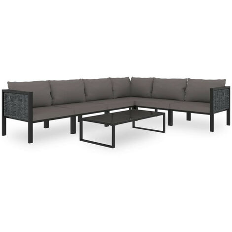 Salon de jardin 7 pcs avec coussins Résine tressée Anthracite 2
