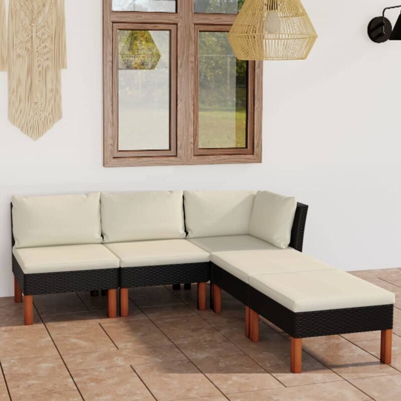 Vidaxl - Salon de jardin 5 pcs avec coussins Résine tressée Noir