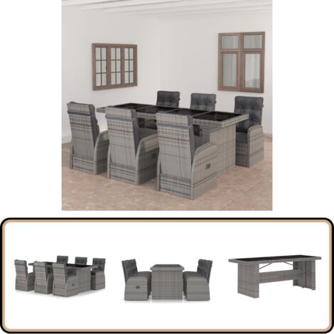 Salon de jardin 7 pcs avec coussins Résine tressée Gris - Salon De Jardin - Mobilier De Jardin - Set De Salon De Jardin - Table Et Chaises De Jardin - Résine Tressée