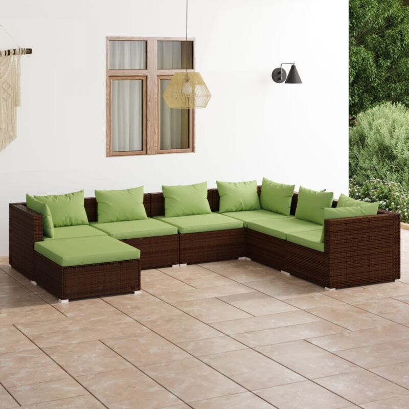 Salon de jardin 7 pcs avec coussins Résine tressée Marron Vidaxl