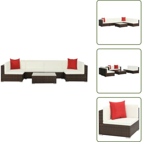 Salon de jardin 7 pcs avec coussins Résine tressée Marron - Salon De Jardin - Mobilier De Jardin - Ensemble De Canapés - Meubles De Jardin - Canapé D'angle
