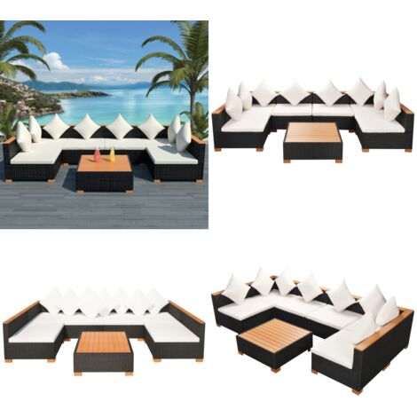 Salon de jardin 7 pcs avec coussins Résine tressée Noir - Canapé de jardin - Canapé en rotin
