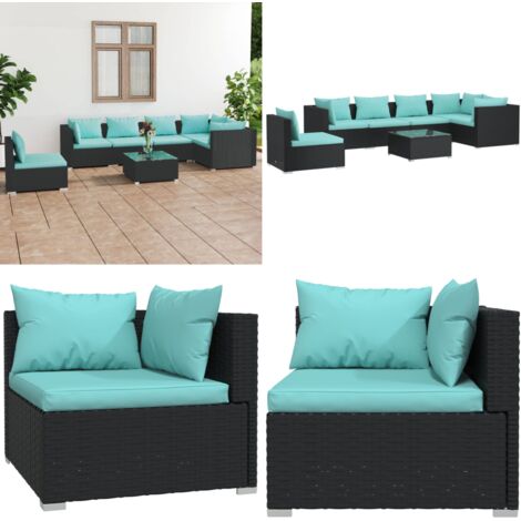 Salon de jardin 7 pcs avec coussins Résine tressée Noir - Salon De Jardin - Ensemble Extérieur - Meuble De Jardin - Canapé D'angle - Canapé Modulable - Home & Living