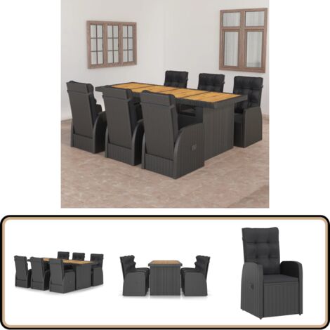 Salon de jardin 7 pcs avec coussins résine tressée noir - Salon De Jardin - Mobilier De Jardin - Set De Salon De Jardin - Table Et Chaises De Jardin - Résine Tressée