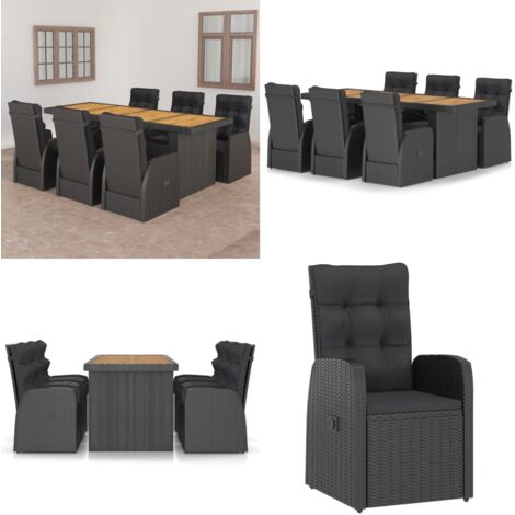 Salon de jardin 7 pcs avec coussins résine tressée noir - Salon De Jardin - Mobilier De Jardin - Set De Salon De Jardin - Table Et Chaises De Jardin - Résine Tressée - Home & Living